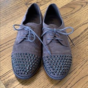 Brown faux Suede Studded Oxford Shoe